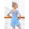 imageDIPUG Girls Ballet Leotards with Removable Skirt Toddler Hollow Back Dance Dress ComboBlueshort Sleeve