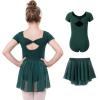 imageDIPUG Girls Ballet Leotards with Removable Skirt Toddler Hollow Back Dance Dress ComboDark Greenshort Sleeve
