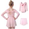 imageDIPUG Girls Ballet Leotards with Removable Skirt Toddler Hollow Back Dance Dress ComboPinklong Sleeve