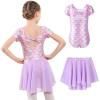 imageDIPUG Girls Ballet Leotards with Removable Skirt Toddler Hollow Back Dance Dress ComboPurple Mermaid 2