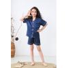 imageDIPUG Girls Pajamas Satin Pajama Set Silk Pjs Short Sleeve SleepwearNavy