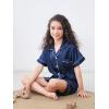 imageDIPUG Girls Pajamas Satin Pajama Set Silk Pjs Short Sleeve SleepwearNavy