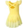 imageDIPUG Ballet Leotards for Girls Ballet Leotard with Skirt Toddler Dance Leotards Flutter Sleeve and CrissCross BackYellow