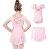imageDIPUG Ballet Leotards for Girls Toddler Dance Leotard with Removable Skirt ComboPinkshort Sleeve