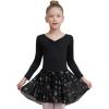 imageDIPUG Ballet Leotards for Girls with Skirt Shiny Toddler Dance Leotard Butterfly Long SleeveBlack