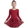 imageDIPUG Ballet Leotards for Girls with Skirt Shiny Toddler Dance Leotard Butterfly Long SleeveRed