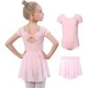 imageDIPUG Girls Ballet Leotards with Removable Skirt Toddler Hollow Back Dance Dress ComboPinkshort Sleeve