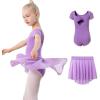 imageDIPUG Girls Ballet Leotards with Removable Skirt Toddler Hollow Back Dance Dress ComboPurpleshort Sleeve