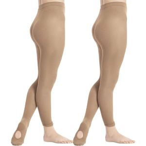 imageDIPUG 123 Pairs Girls Convertible Ballet TightsSoft Transition Dance TightToddlerKidsSuntan  2 Pack