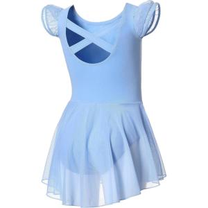 imageDIPUG Ballet Leotards for Girls Ballet Leotard with Skirt Toddler Dance Leotards Flutter Sleeve and CrissCross BackBlue