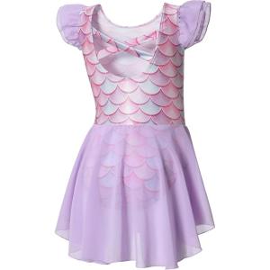 imageDIPUG Ballet Leotards for Girls Ballet Leotard with Skirt Toddler Dance Leotards Flutter Sleeve and CrissCross BackPurplemermaid