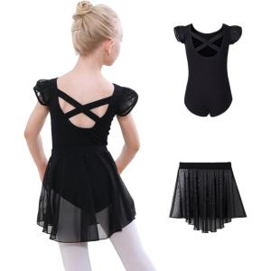 imageDIPUG Ballet Leotards for Girls Toddler Dance Leotard with Removable Skirt ComboBlackdouble Sleeve