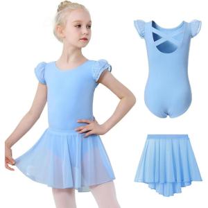 imageDIPUG Ballet Leotards for Girls Toddler Dance Leotard with Removable Skirt ComboBluedouble Sleeve