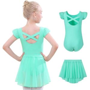 imageDIPUG Ballet Leotards for Girls Toddler Dance Leotard with Removable Skirt ComboGreendouble Sleeve