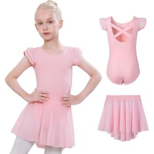 imageDIPUG Ballet Leotards for Girls Toddler Dance Leotard with Removable Skirt ComboPinkdouble Sleeve