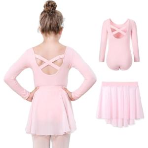 imageDIPUG Ballet Leotards for Girls Toddler Dance Leotard with Removable Skirt ComboPinklong Sleeve
