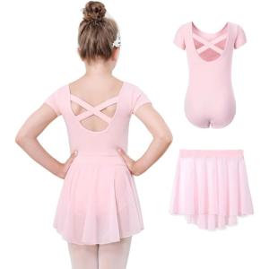 imageDIPUG Ballet Leotards for Girls Toddler Dance Leotard with Removable Skirt ComboPinkshort Sleeve