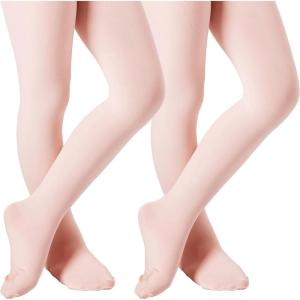 imageDIPUG Ballet Tights for Girls  Thick Soft Footed Dance Tights for Toddlers and KidsBallet Pink  2 Pack