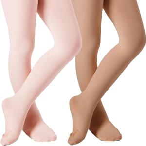 imageDIPUG Ballet Tights for Girls  Thick Soft Footed Dance Tights for Toddlers and KidsBallet Pinksuntan