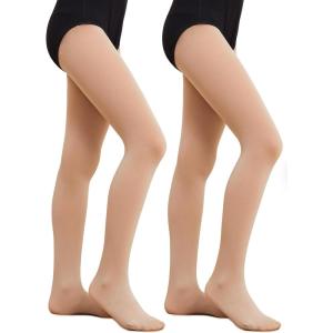imageDIPUG Ballet Tights for Girls  Thick Soft Footed Dance Tights for Toddlers and KidsLight Suntan 2 Pack