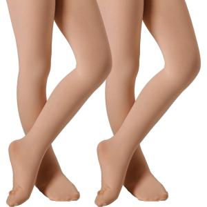 imageDIPUG Ballet Tights for Girls  Thick Soft Footed Dance Tights for Toddlers and KidsSuntan  2 Pack