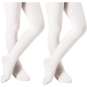 imageDIPUG Ballet Tights for Girls  Thick Soft Footed Dance Tights for Toddlers and KidsWhite  2 Pack