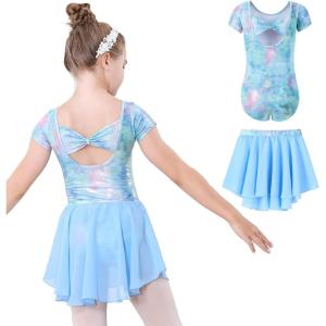 imageDIPUG Girls Ballet Leotards with Removable Skirt Toddler Hollow Back Dance Dress ComboBlue Sky