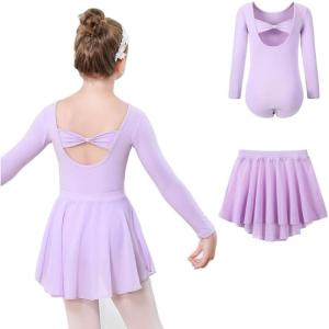 imageDIPUG Girls Ballet Leotards with Removable Skirt Toddler Hollow Back Dance Dress ComboLilaclong Sleeve
