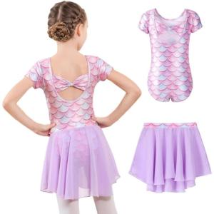 imageDIPUG Girls Ballet Leotards with Removable Skirt Toddler Hollow Back Dance Dress ComboPurple Mermaid 2