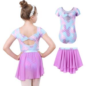 imageDIPUG Girls Ballet Leotards with Removable Skirt Toddler Hollow Back Dance Dress ComboPurple Mermaid