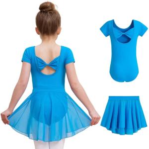 imageDIPUG Girls Ballet Leotards with Removable Skirt Toddler Hollow Back Dance Dress ComboTurquoise