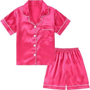 imageDIPUG Girls Pajamas Satin Pajama Set Silk Pjs Short Sleeve SleepwearHot Pink