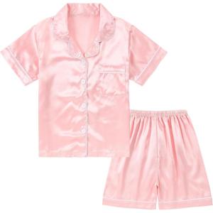 imageDIPUG Girls Pajamas Satin Pajama Set Silk Pjs Short Sleeve SleepwearPink