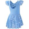 imageDIPUG Ballet Leotards for Girls with Skirt Shiny Toddler Dance Leotard ButterflyBlue