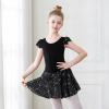 imageDIPUG Girls Ballet Leotards Toddler Shiny Dance Leotard Dresses with Ruffle SleeveBlack
