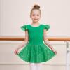 imageDIPUG Girls Ballet Leotards Toddler Shiny Dance Leotard Dresses with Ruffle SleeveGrass Green