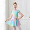imageDIPUG Girls Ballet Leotards Toddler Shiny Dance Leotard Dresses with Ruffle SleeveRainbow