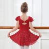 imageDIPUG Girls Ballet Leotards Toddler Shiny Dance Leotard Dresses with Ruffle SleeveRed