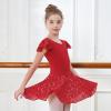 imageDIPUG Girls Ballet Leotards Toddler Shiny Dance Leotard Dresses with Ruffle SleeveRed