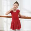 imageDIPUG Girls Ballet Leotards Toddler Shiny Dance Leotard Dresses with Ruffle SleeveRed