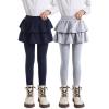 imageDIPUG 2Pack Girls Leggings School Uniform Pants with Double Layer Ruffled Hem Skirt Stylish Legging for Kids 28YearsNavy lgrey