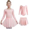 imageDIPUG Ballet Leotards for Girls Removable Skirt Shiny Toddler Dance Leotard Star Long SleevePink