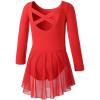 imageDIPUG Girls Dance Dress Long Sleeve Ballet Leotards Toddler Dance OutfitRed