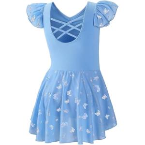 imageDIPUG Ballet Leotards for Girls with Skirt Shiny Toddler Dance Leotard ButterflyBlue