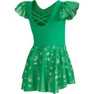 imageDIPUG Ballet Leotards for Girls with Skirt Shiny Toddler Dance Leotard ButterflyGrass Green