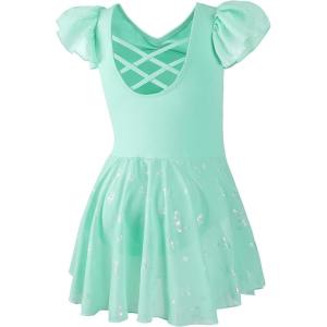 imageDIPUG Ballet Leotards for Girls with Skirt Shiny Toddler Dance Leotard ButterflyGreen