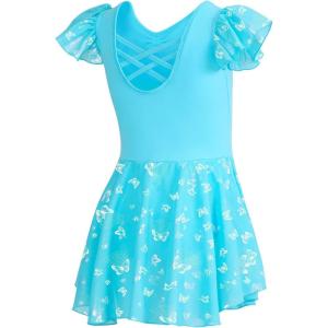 imageDIPUG Ballet Leotards for Girls with Skirt Shiny Toddler Dance Leotard ButterflyPool Blue