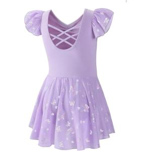 imageDIPUG Ballet Leotards for Girls with Skirt Shiny Toddler Dance Leotard ButterflyPurple