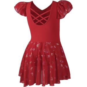 imageDIPUG Ballet Leotards for Girls with Skirt Shiny Toddler Dance Leotard ButterflyRed