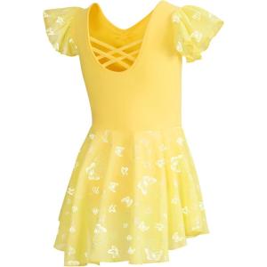 imageDIPUG Ballet Leotards for Girls with Skirt Shiny Toddler Dance Leotard ButterflyYellow